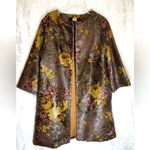 Eva Franco Anthropologie Imogen Car Coat, Ladies XS, Brown Florals 3/4 Sleeve